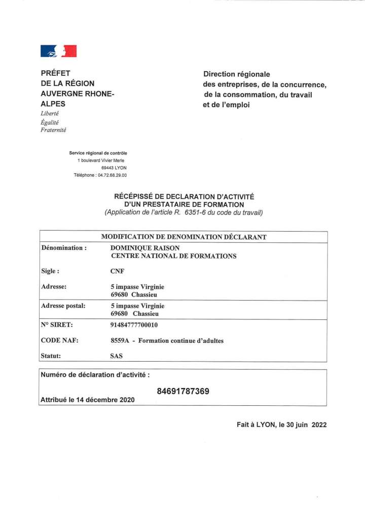 Déclaration d'activité